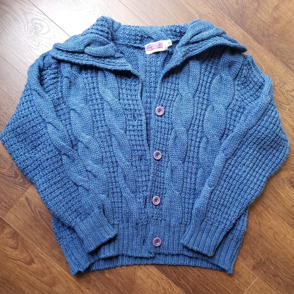 Highland Home Industries Sweaters - Chunky Fisherman Style Cable Knit Pure New Wool Sweater With Sailor Style Collar